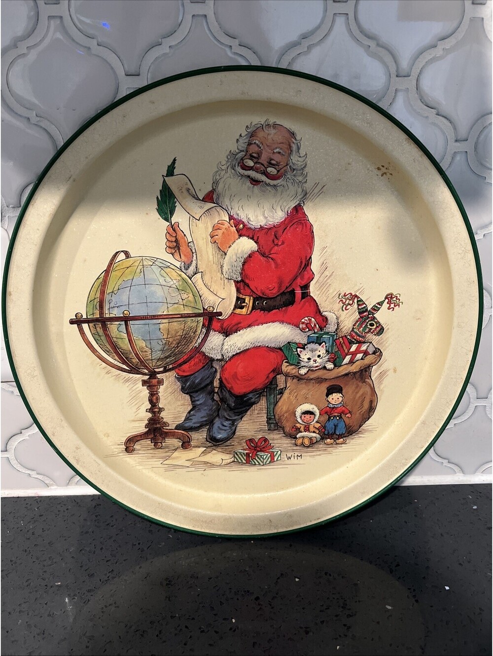 Vintage Potpourri Press Santa Metal Tin Tray (1992)